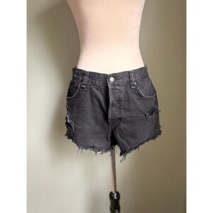 We The Free black cotton denim distressed shorts free people 28 women high‎ rise